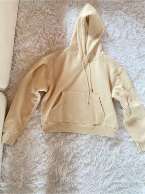 Women's EUC Cream Cropped Hoodie, Size S